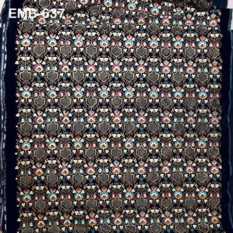 Sequin Indian Embroidered Velvet Blue Fabric by the yard Sewing Crafting Wedding Dress Theatrical Costumes Waistcoats Doll Bags Home Decor