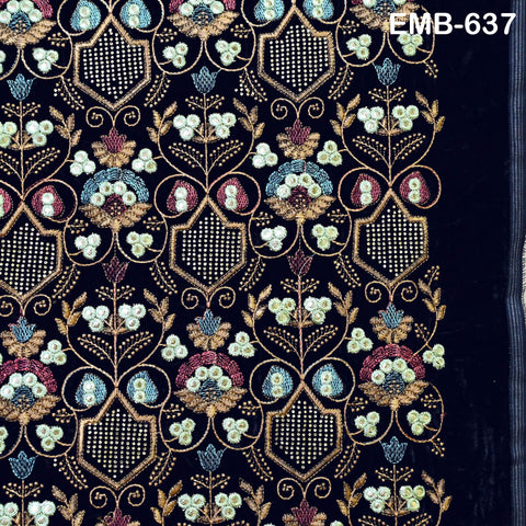 Sequin Indian Embroidered Velvet Blue Fabric by the yard Sewing Crafting Wedding Dress Theatrical Costumes Waistcoats Doll Bags Home Decor