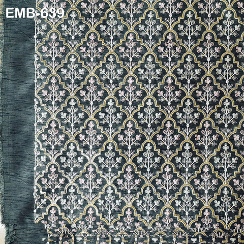 Grey Embroidered Fabric by the yard Sewing DIY Crafting Embroidery Wedding Costumes Dolls Tote Bag Renaissance Dress Home Decor Upholstery