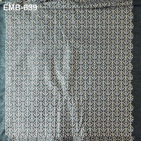 Grey Embroidered Fabric by the yard Sewing DIY Crafting Embroidery Wedding Costumes Dolls Tote Bag Renaissance Dress Home Decor Upholstery