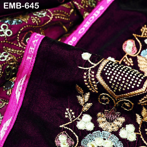 Sequin Indian Embroidered Velvet Wine Fabric by the yard Sewing Crafting Wedding Dress Theatrical Costumes Waistcoats Doll Bags Home Decor