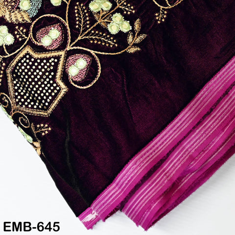 Sequin Indian Embroidered Velvet Wine Fabric by the yard Sewing Crafting Wedding Dress Theatrical Costumes Waistcoats Doll Bags Home Decor