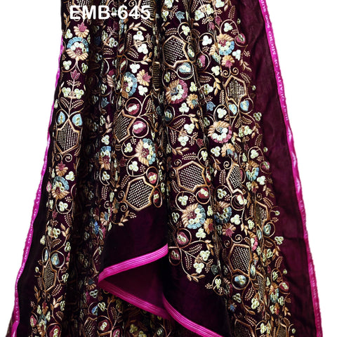 Sequin Indian Embroidered Velvet Wine Fabric by the yard Sewing Crafting Wedding Dress Theatrical Costumes Waistcoats Doll Bags Home Decor