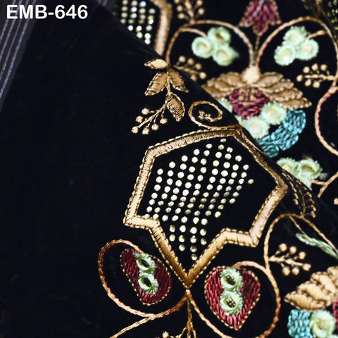 Sequin Indian Embroidered Velvet Black Fabric by the yard Sewing Crafting Wedding Dress Theatrical Costumes Waistcoats Doll Bags Home Decor