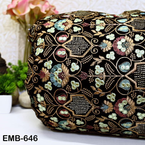Sequin Indian Embroidered Velvet Black Fabric by the yard Sewing Crafting Wedding Dress Theatrical Costumes Waistcoats Doll Bags Home Decor