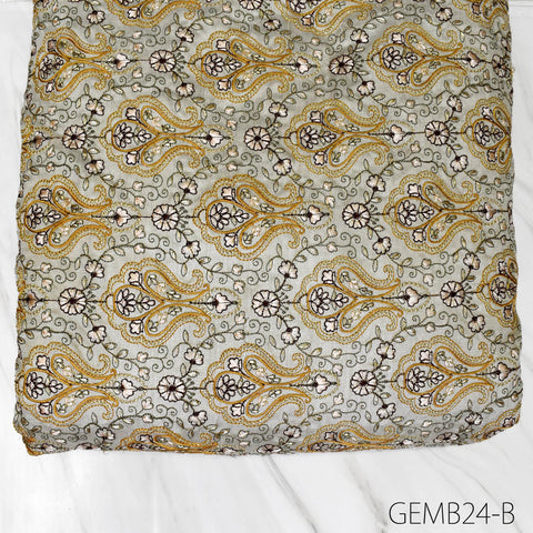 Dark Beige Embroidered Fabric by the yard Sewing Crafting Indian Embroidery Wedding Dress Costumes Dolls Bags Cushions Table Runners Blouses