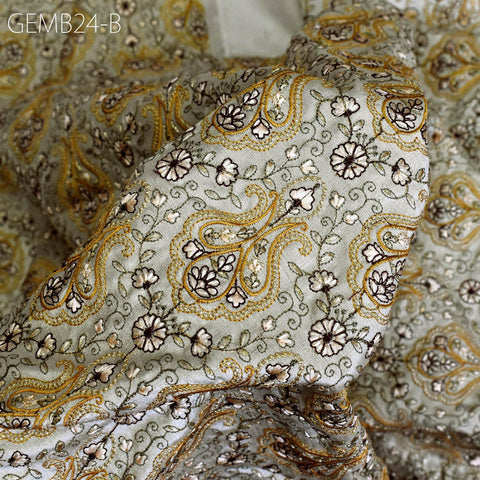 Dark Beige Embroidered Fabric by the yard Sewing Crafting Indian Embroidery Wedding Dress Costumes Dolls Bags Cushions Table Runners Blouses