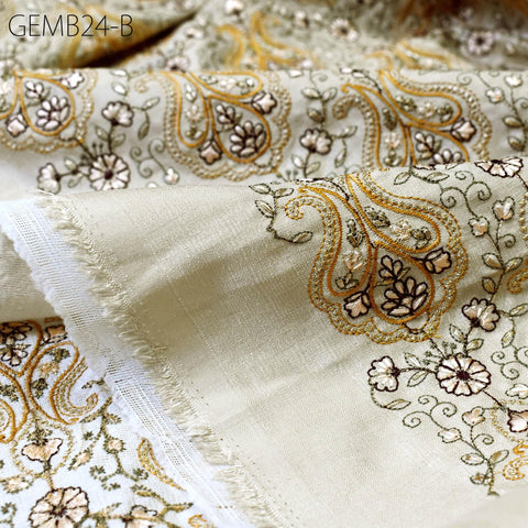 Dark Beige Embroidered Fabric by the yard Sewing Crafting Indian Embroidery Wedding Dress Costumes Dolls Bags Cushions Table Runners Blouses