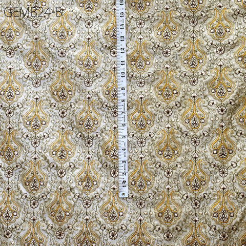 Dark Beige Embroidered Fabric by the yard Sewing Crafting Indian Embroidery Wedding Dress Costumes Dolls Bags Cushions Table Runners Blouses