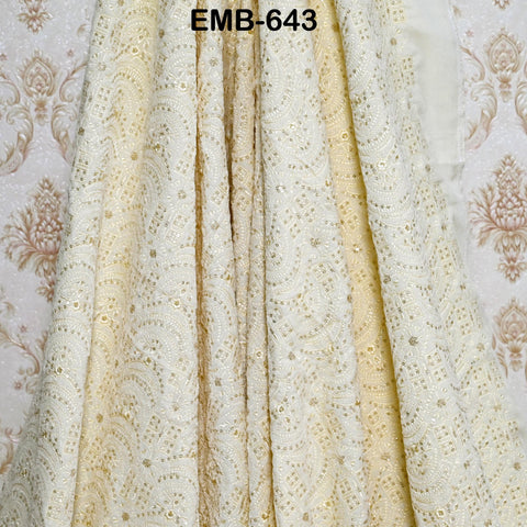 Ivory Indian Embroidered Velvet Fabric by the yard Sewing DIY Crafting Wedding Dress Costumes Full Length Coats Shift Dresses Quilting