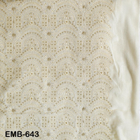 Ivory Indian Embroidered Velvet Fabric by the yard Sewing DIY Crafting Wedding Dress Costumes Full Length Coats Shift Dresses Quilting
