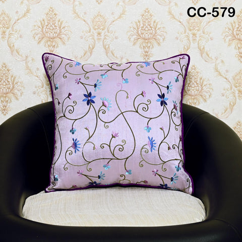 Lavender Embroidered Pure Dupioni Silk Cushion Cover, Decorative Luxury Home Decor Handmade Pillow Cover For Sofa Bed Throw, Designer Fabric