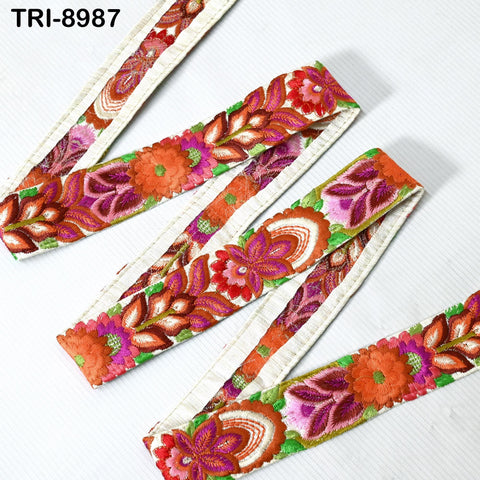 9 Yard Embroidery 4cm Trims Embellishment Embroidered Fabric Saree Ribbon Costumes Border Crafting Sewing Beach Bag Tote Pouche Wall Hanging