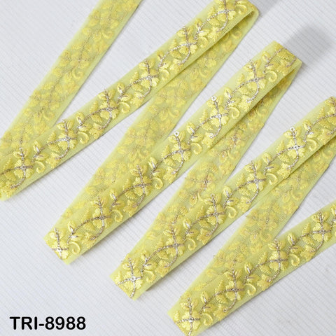 9 Yard Indian 25 mm Embroidery Ribbon Tapes | Embroidered Fabric Trim | Sari Border | Gift Wrapping Laces Embellishments DIY Crafting Yellow