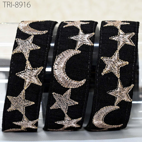 9 Yard Gold Stars Embroidery Ribbon Fabric Trim 3cm Embroidered Sewing Crafting Border Indian Tote Bag Theatrical Costumes Holiday Ornaments