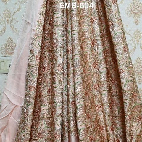 58" Pink Wedding Material Embroidered Fabric by the yard Sewing Crafting Indian Embroidery Victorian Costumes Waistcoats Longline Jackets