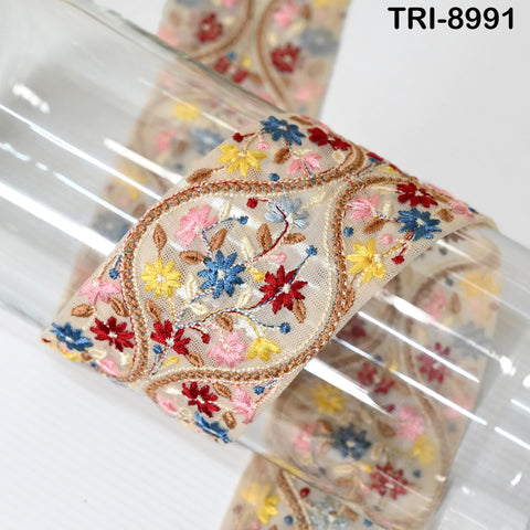 9 Yard Embroidery Fabric 6CM Trim Dresses Sewing Indian Embellishments DIY Crafting Wear Saree Sari Border Embroidered Ribbon Dress Costumes