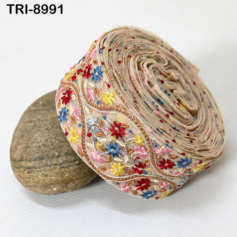 9 Yard Embroidery Fabric 6CM Trim Dresses Sewing Indian Embellishments DIY Crafting Wear Saree Sari Border Embroidered Ribbon Dress Costumes