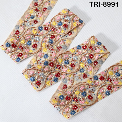 9 Yard Embroidery Fabric 6CM Trim Dresses Sewing Indian Embellishments DIY Crafting Wear Saree Sari Border Embroidered Ribbon Dress Costumes