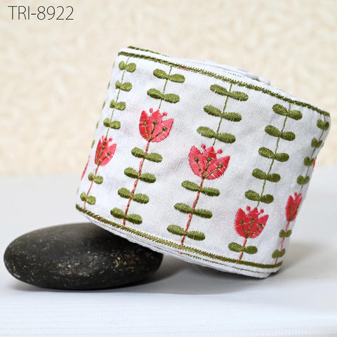 9 Yard 9cm White Embroidery Ribbon Trims Embellishment Embroidered Saree Border Costumes Crafting Sewing Beach Bag Tote Pouche Wall Hangings