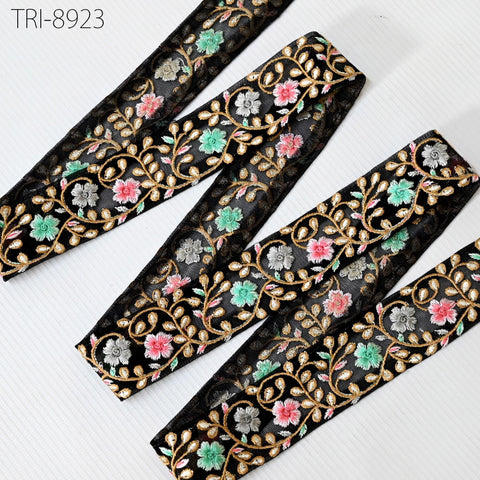9 Yard Black Embroidery Ribbon 3 cm Indian Trim Sari Border DIY Crafting Sewing Decorative Costumes Cushion Curtains Home Decor Trimmings