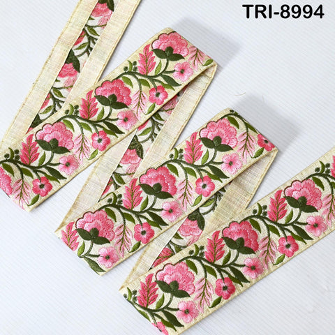 9 Yard Indian Pink Embroidery Ribbon 5cm Trim Sari Border Crafting Embroidered Decorative Costumes Designing Curtains Home Decor Trimmings