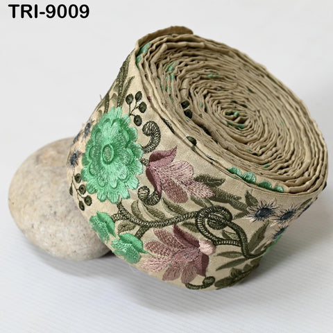 9 Yard Green 8cm Embroidered Fabric Trim Decorative Costume Embroidery Ribbon Crafting Sewing Saree Indian Sari Border Home Decor Beach Bags