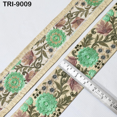 9 Yard Green 8cm Embroidered Fabric Trim Decorative Costume Embroidery Ribbon Crafting Sewing Saree Indian Sari Border Home Decor Beach Bags