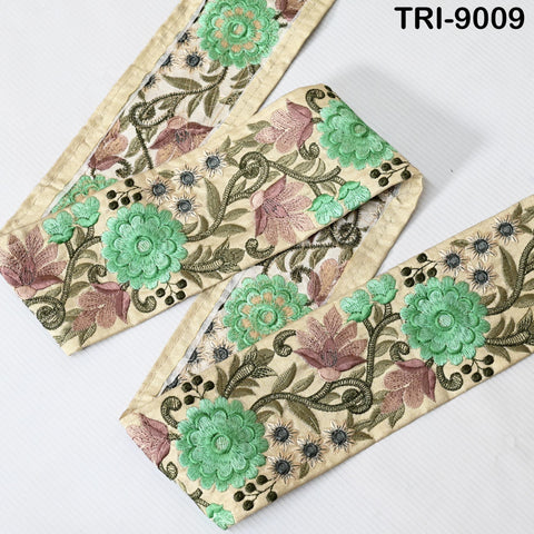 9 Yard Green 8cm Embroidered Fabric Trim Decorative Costume Embroidery Ribbon Crafting Sewing Saree Indian Sari Border Home Decor Beach Bags