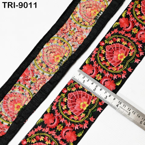 9 Yard Red 9cm Sari Border Embroidery Trims Tapes Embroidered Saree Ribbons Embellish Sewing Costumes Crafting Hair Bands Straps Tote Bags