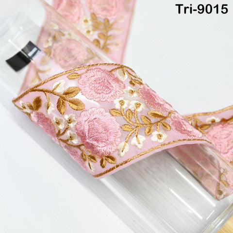 9 Yard Embroidery Pink 85mm Ribbons Embellishment Embroidered Fabric Saree Border Theatrical Costumes Crafting Sewing Holidays Decorations