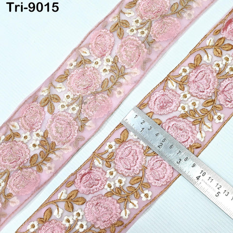 9 Yard Embroidery Pink 85mm Ribbons Embellishment Embroidered Fabric Saree Border Theatrical Costumes Crafting Sewing Holidays Decorations