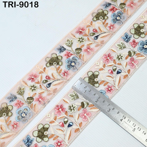 9 Yard Floral Embroidery 65mm Ribbon for Kids DIY Crafting Sewing Costumes Dog Collar Tote Bags, Lampshades Holiday Decor Indian Embroidered