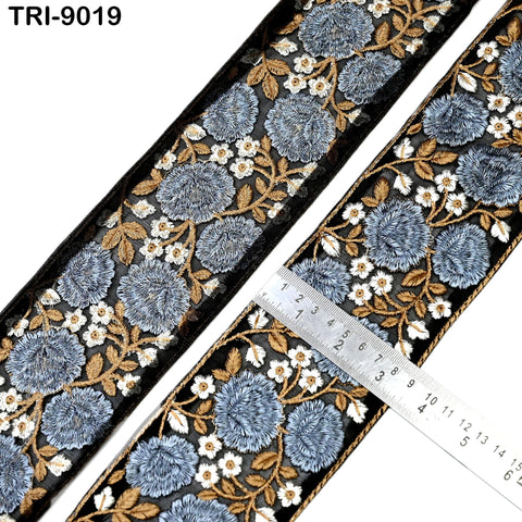 9 Yard Embroidery Grey 85mm Ribbons Embellishment Embroidered Fabric Saree Border Theatrical Costumes Crafting Sewing Holidays Decorations