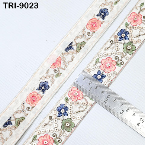 9 Yard Peach Embroidery Ribbon 4cm Indian Sari Border Embroidered Crafting Sewing Costumes, Dog Collar, Tote Bags, Lampshades Holidays Decor