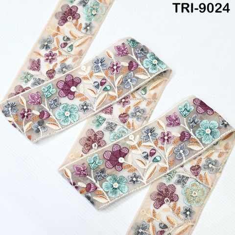 9 Yard Floral Embroidery Ribbon 65mm for Kids DIY Crafting Sewing Costumes Dog Collar Tote Bags, Lampshades Holiday Decor Indian Embroidered