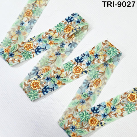 9 Yard Indian Embroidery Ribbons 4cm Embroidered Fabric Trim Embellishment Saree Sewing Craft Border Wedding Dress Cushion Cover Accessories