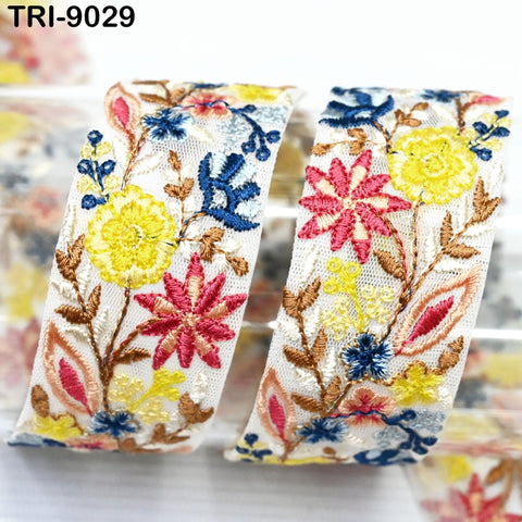 9 Yard Indian Embroidery Ribbons 4cm Embroidered Fabric Trim Embellishment Saree Sewing Craft Border Wedding Dress Cushion Cover Accessories