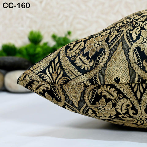 Black Brocade Silk Luxury Cushion Pillowcase Square Cushion Cover Pillow Sham Cover Brocade Decorative Sofa Bed Throw Pillow Designer Fabric