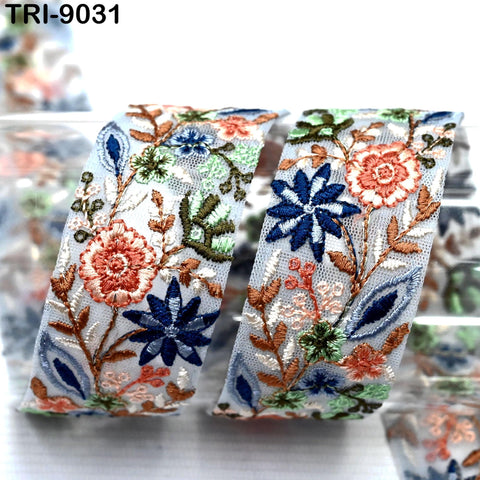 9 Yard Indian Embroidery Ribbons 4cm Embroidered Fabric Trim Embellishment Saree Border Sewing DIY Crafting Beach Tote Bags Hats Costumes