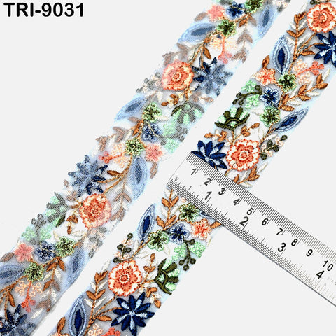 9 Yard Indian Embroidery Ribbons 4cm Embroidered Fabric Trim Embellishment Saree Border Sewing DIY Crafting Beach Tote Bags Hats Costumes