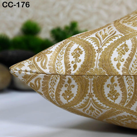 Ivory Gold Brocade Silk Pillow Cover 45x45 cm Handmade Lumbar Pillowcases Sham Decorative Cushion Home Decor HouseWarming Bridal Shower Gift
