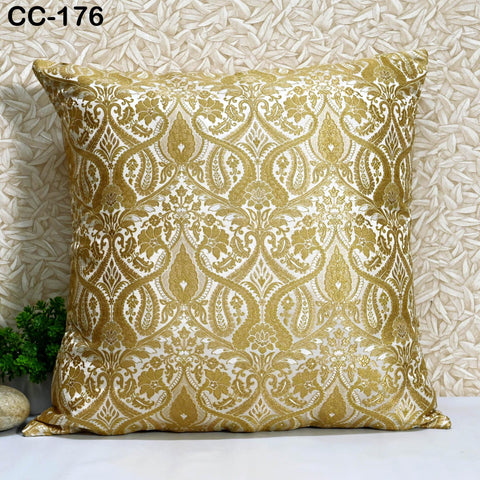 Ivory Gold Brocade Silk Pillow Cover 45x45 cm Handmade Lumbar Pillowcases Sham Decorative Cushion Home Decor HouseWarming Bridal Shower Gift