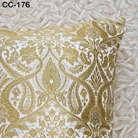 Ivory Gold Brocade Silk Pillow Cover 45x45 cm Handmade Lumbar Pillowcases Sham Decorative Cushion Home Decor HouseWarming Bridal Shower Gift