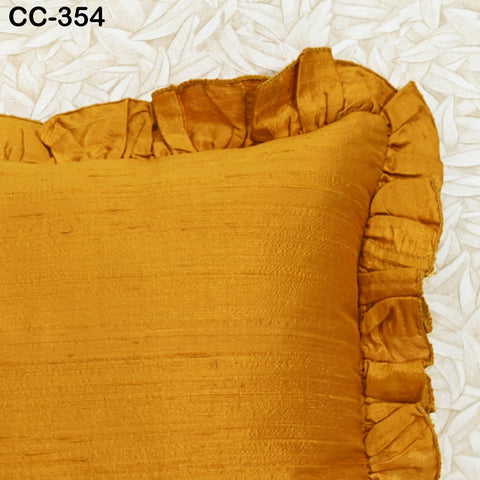 Marigold Yellow Pure Silk Cushion Cover Rectangle, Lumbar Throw Pillow, Dupioni Silk Frill Pillowcase Handmade Decorative Home Decor Gift