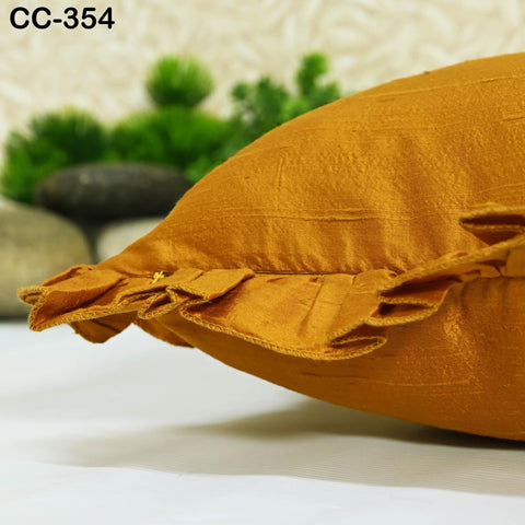 Marigold Yellow Pure Silk Cushion Cover Rectangle, Lumbar Throw Pillow, Dupioni Silk Frill Pillowcase Handmade Decorative Home Decor Gift