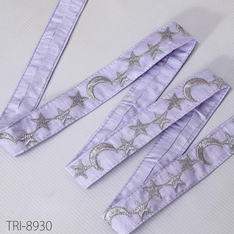 9 Yard Silver Stars Embroidery Ribbon Fabric Trim 3cm Lavender Embroidered Sewing Crafting Border Indian Victorian Costumes Holiday Ornament