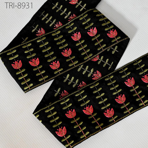 9 Yard Black Embroidery Ribbon Trims 9cm Embellishment Embroidered Saree Border Costumes Crafting Sewing Beach Bag Tote Pouche Home décor