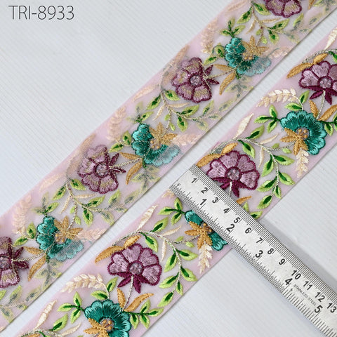 9 Yard Indian Purple Embroidered Net Fabric Trim 6cm Ribbon Embellishment Cushion DIY Sewing Sari Border Wedding Saree Tape Embroidery Dress