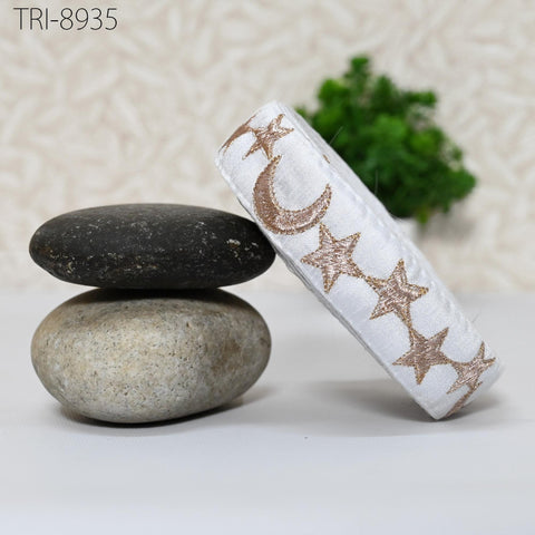 9 Yard Gold Stars Embroidery Ribbon Fabric Trim 3cm White Embroidered Sewing Crafting Border Indian Theatrical Costumes Holiday Ornaments